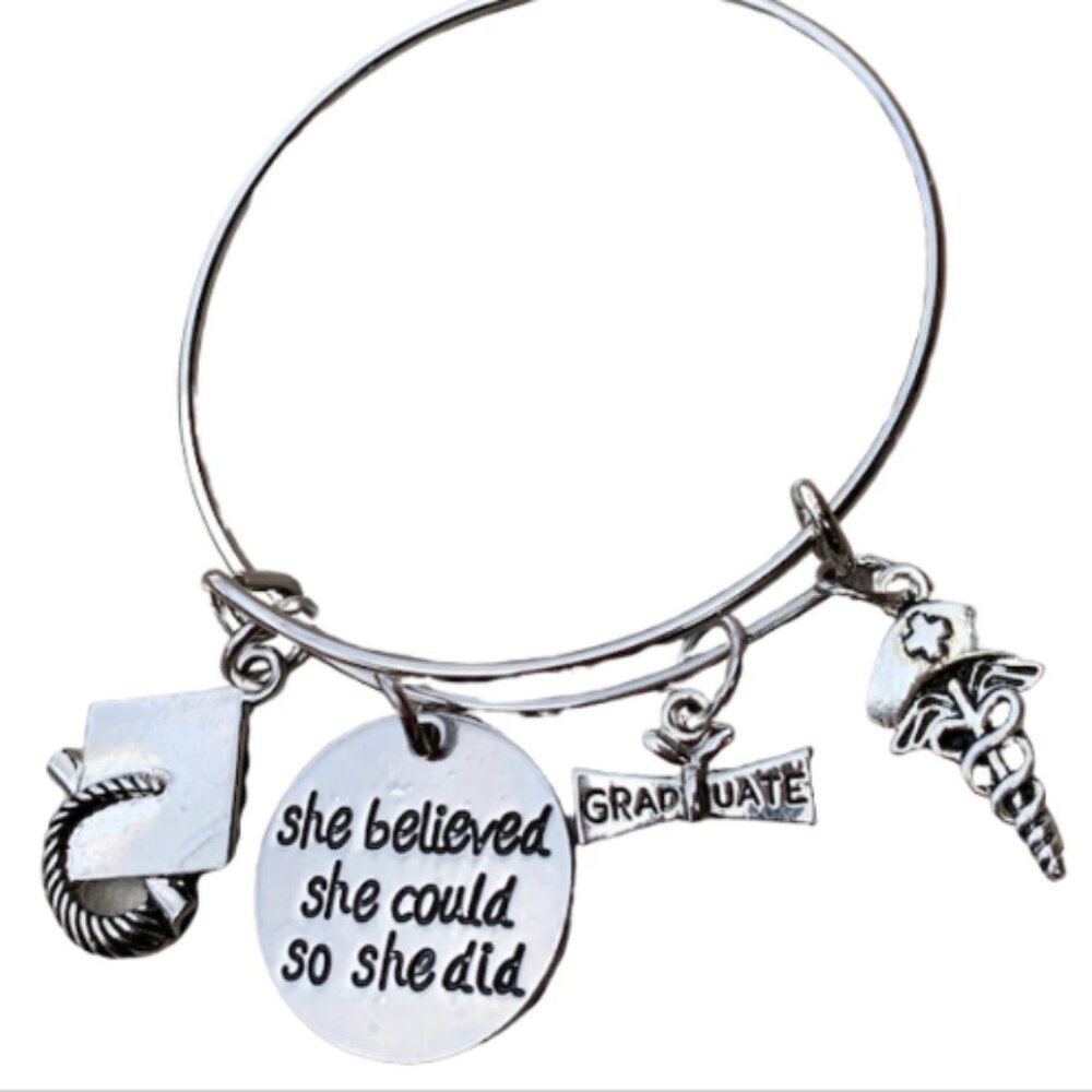 Nurse Graduation Charm Bracelet, Nursing Jewelry, Nursing Graduation Gift - Cap